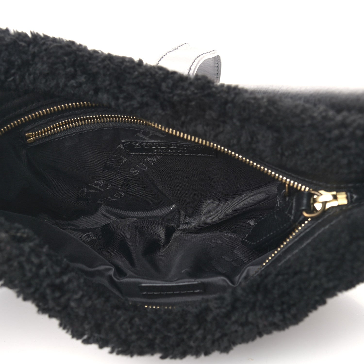 Burberry Shearling Check Shoulder Bag Black 5 of 12