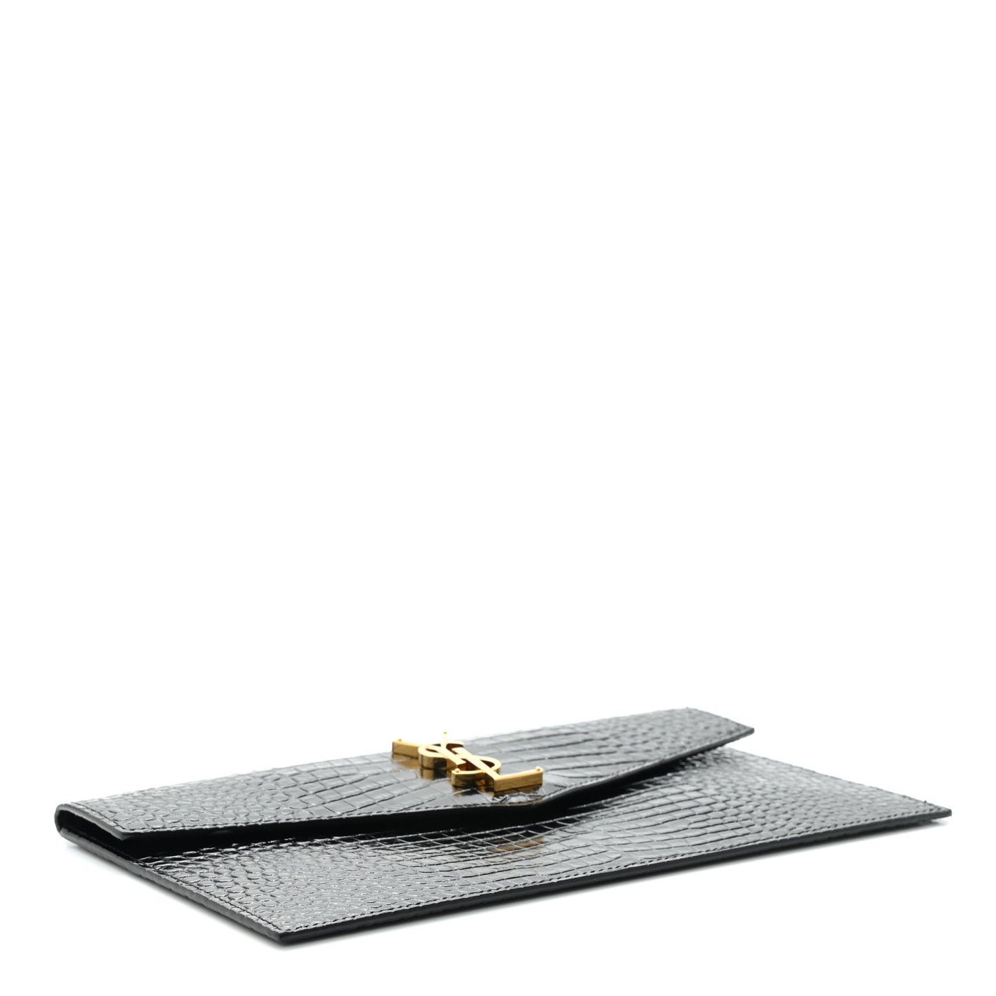 Calfskin Crocodile Embossed Uptown Monogram Clutch Black