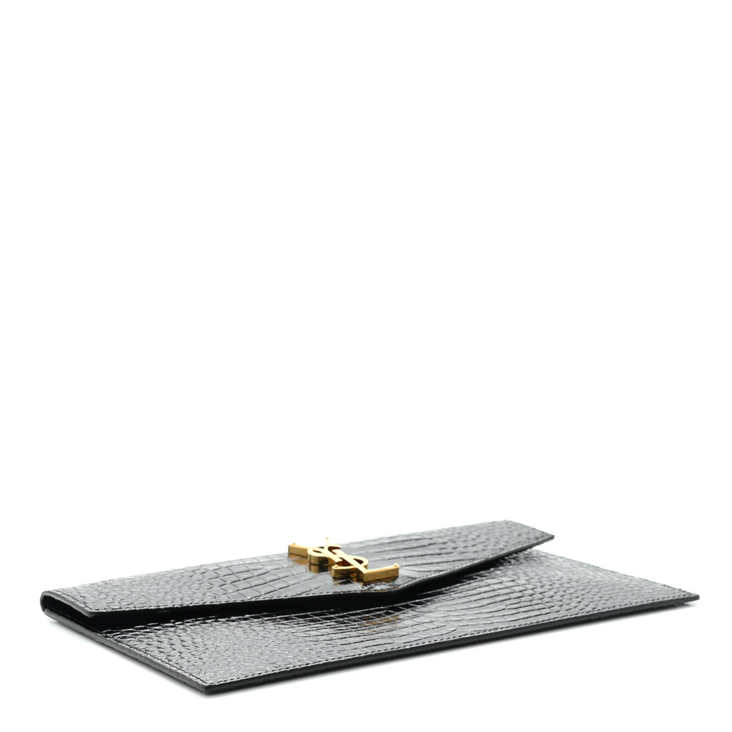 Saint Laurent Calfskin Crocodile Embossed Uptown Monogram Clutch Black 4 of 9