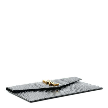Saint Laurent Calfskin Crocodile Embossed Uptown Monogram Clutch Black 4 of 9