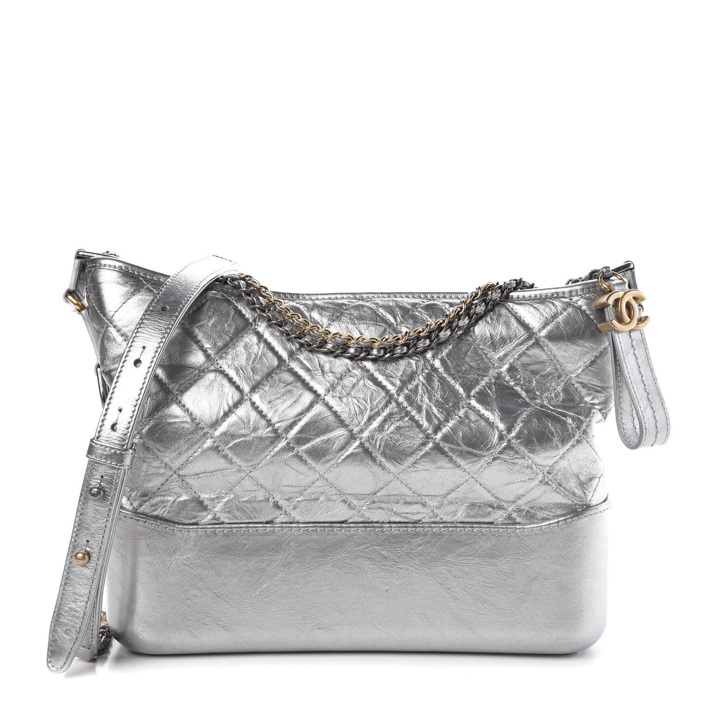 Metallic Lambskin Calfskin Quilted Medium Gabrielle Hobo Silver