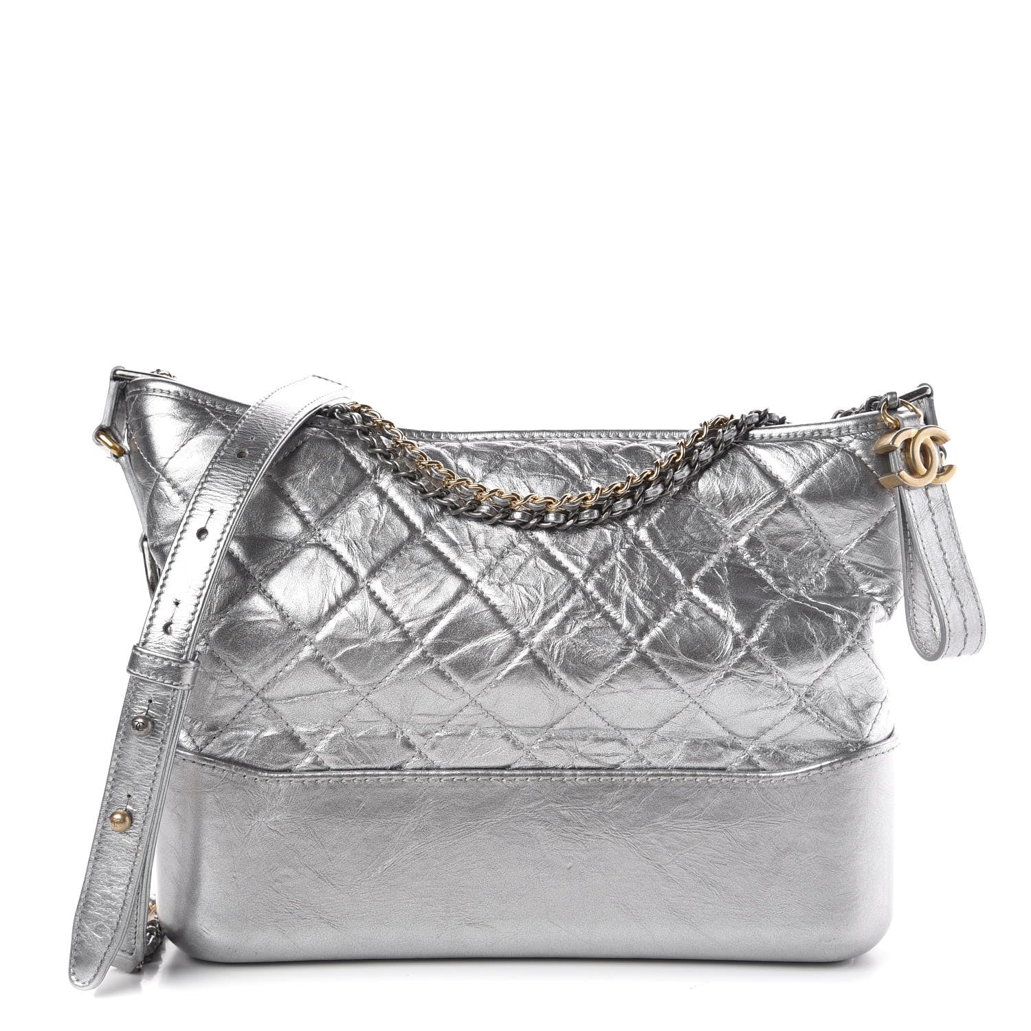 Chanel Metallic Lambskin Calfskin Quilted Medium Gabrielle Hobo Silver 1 of 11
