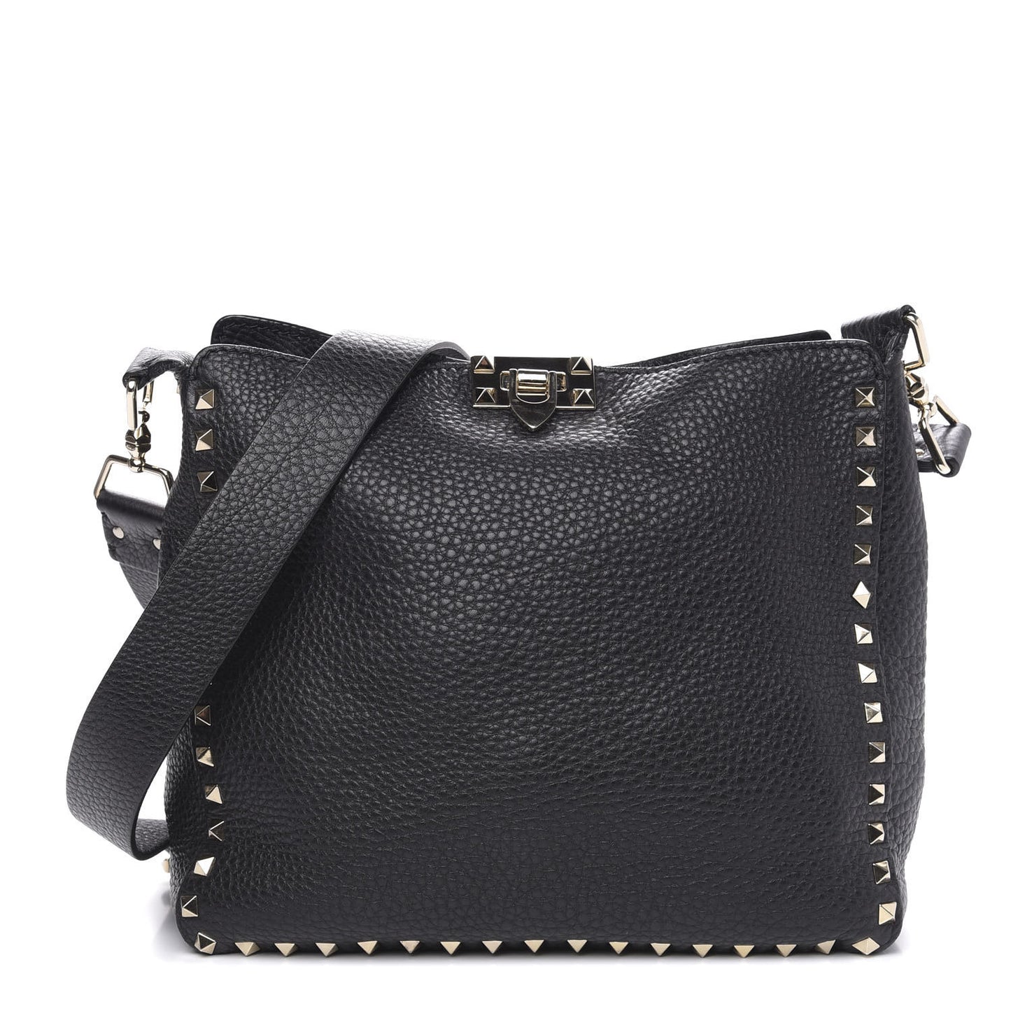 Pebbled Calfskin Small Rockstud Flip-Lock Messenger Bag Black