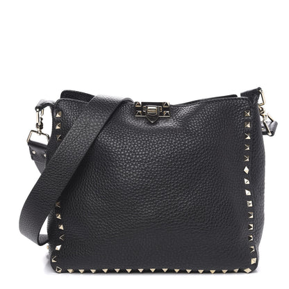Valentino Garavani Pebbled Calfskin Small Rockstud Flip-Lock Messenger Bag Black 1 of 9