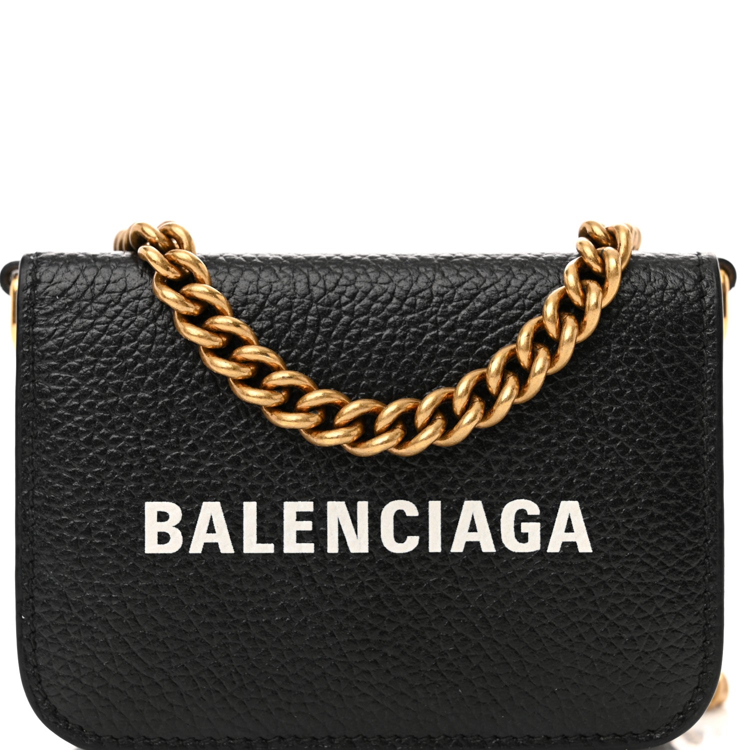 Balenciaga Grained Calfskin Logo Mini Cash Wallet On Chain Black White 7 of 10