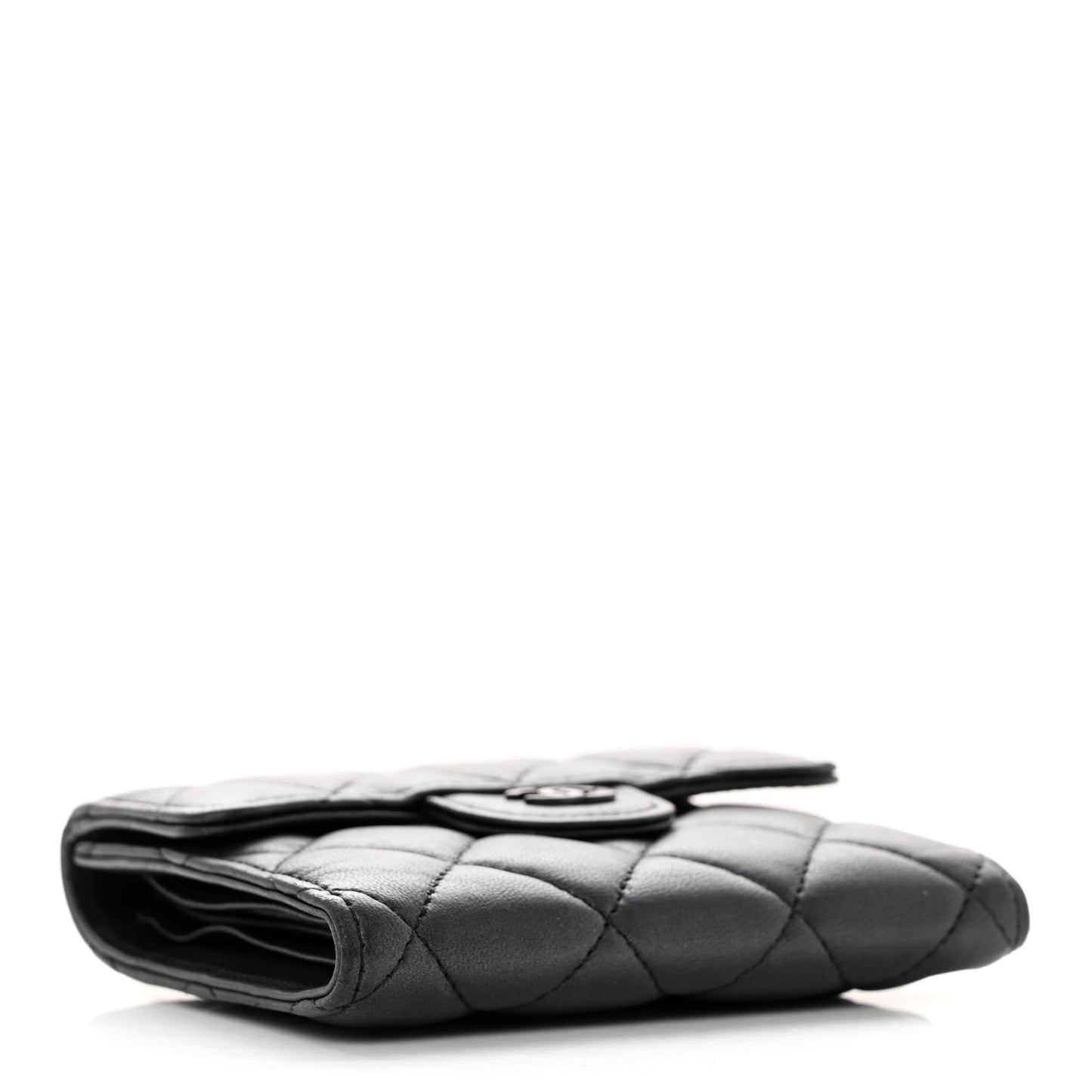 Lambskin Quilted Compact Flap Wallet So Black