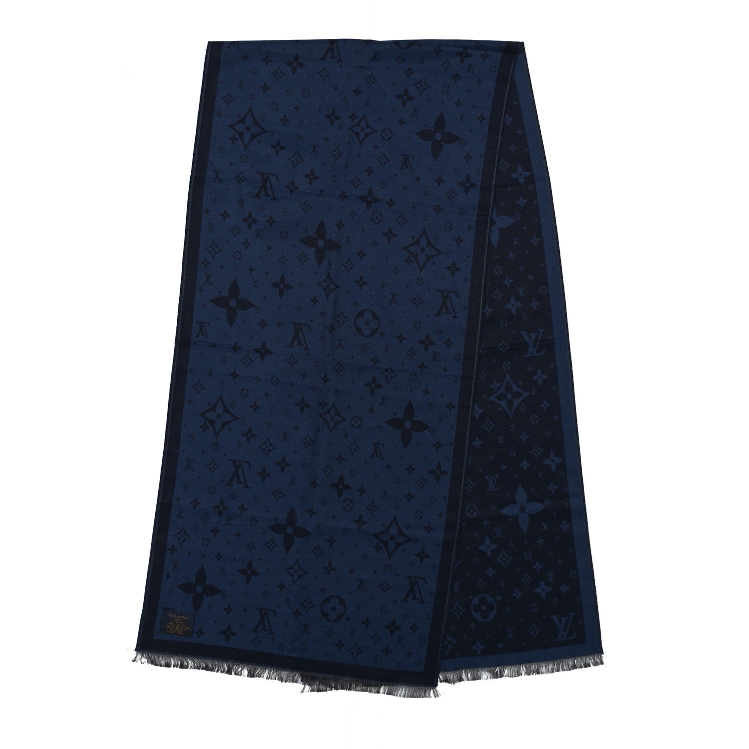 Louis Vuitton Silk Wool Monogram Scarf Blue 2 of 3