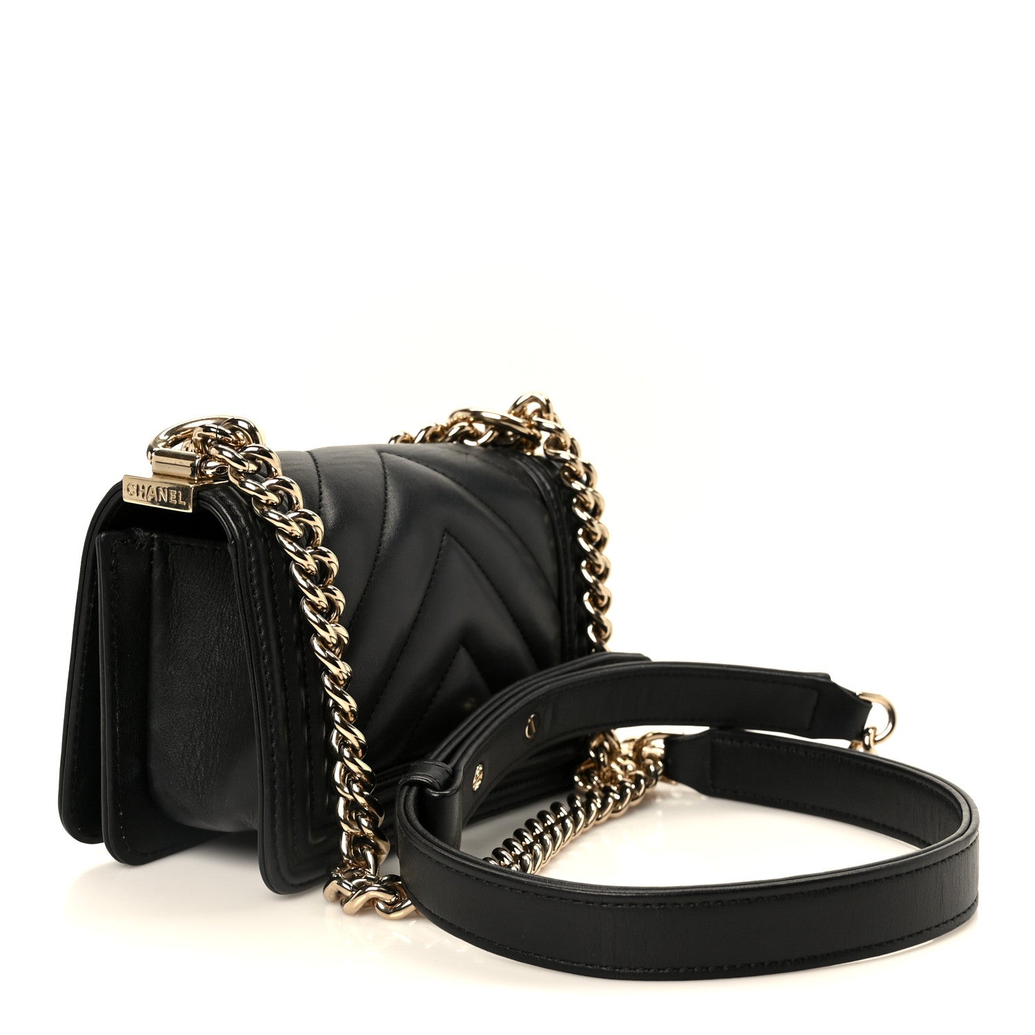 Chanel Lambskin Chevron Quilted Mini Boy Flap  Black 3 of 10