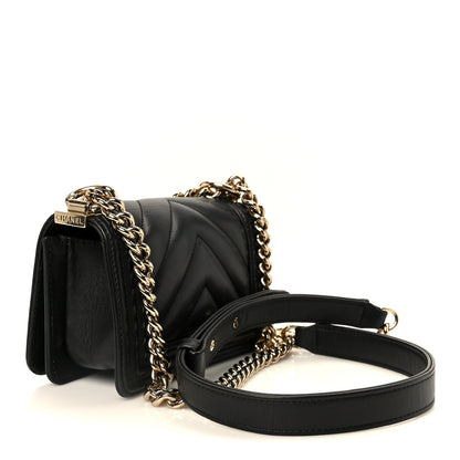 Chanel Lambskin Chevron Quilted Mini Boy Flap  Black 3 of 10