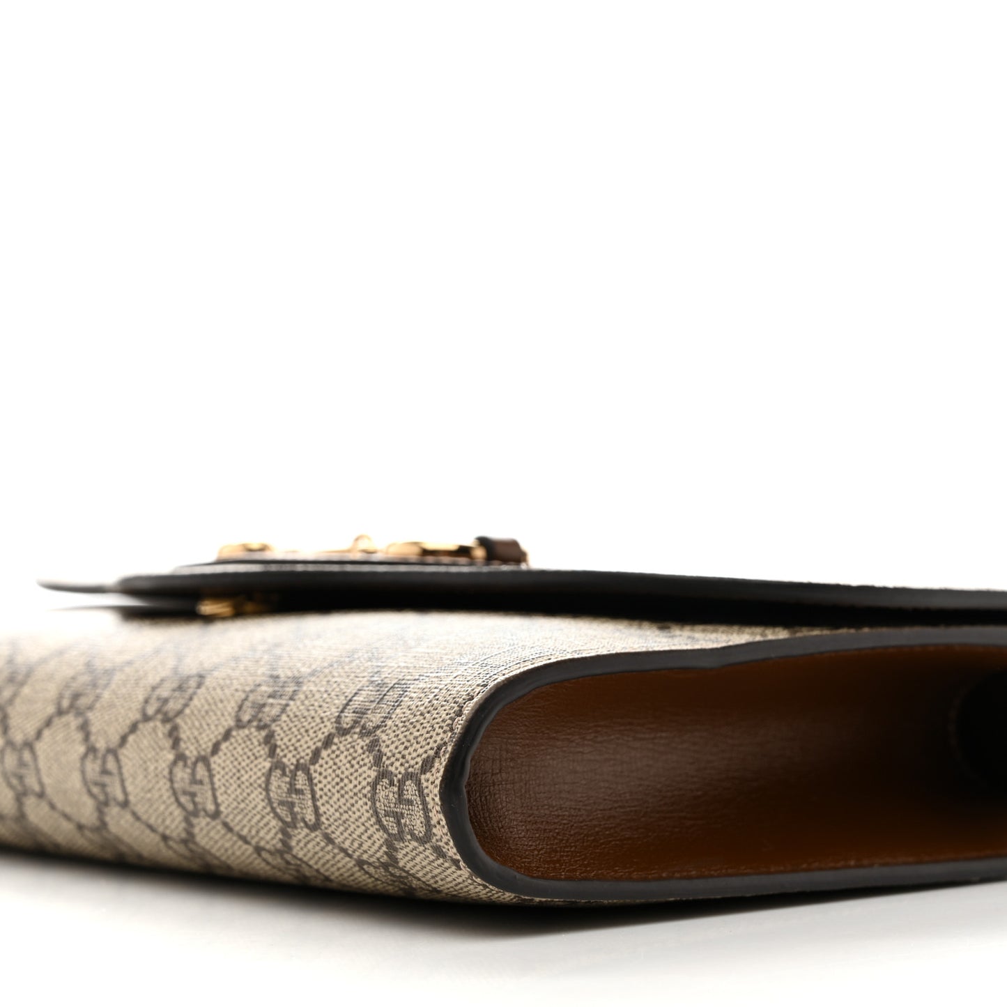 GG Supreme Monogram Azalea Calfskin Web Small Horsebit 1955 Crossbody Bag Beige Ebony Brown Sugar