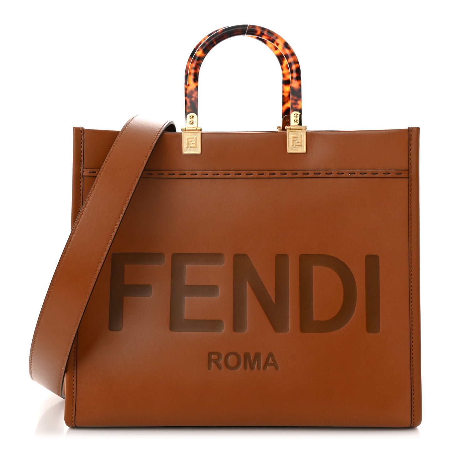 Vitello King Plexiglass Medium Fendi Sunshine Shopper Tote Cuoio