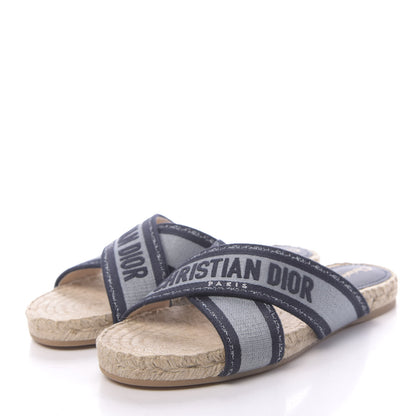 Christian Dior Canvas Embroidered Granville Espadrille Crisscross Flat Slide Sandals 37 Denim 3 of 9