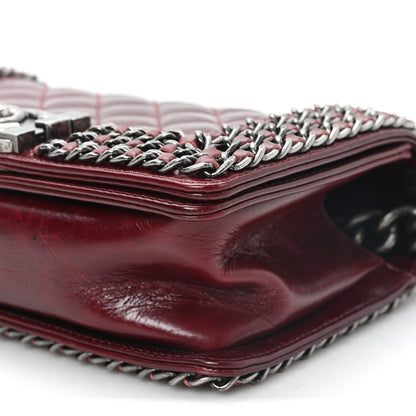 Chanel Glazed Calfskin Quilted Small Boy Chained Flap Burgundy 10 of 11