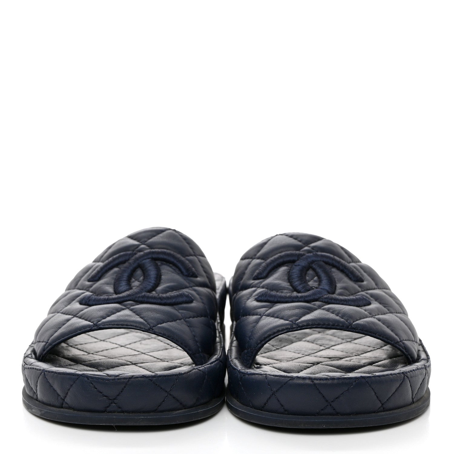 Chanel Lambskin Quilted CC Mules Sandals 39 Navy Blue 2 of 10