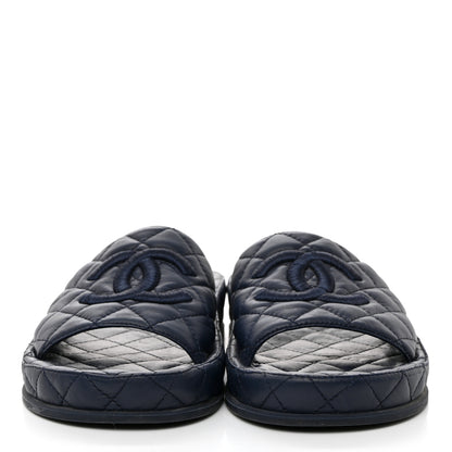 Chanel Lambskin Quilted CC Mules Sandals 39 Navy Blue 2 of 10