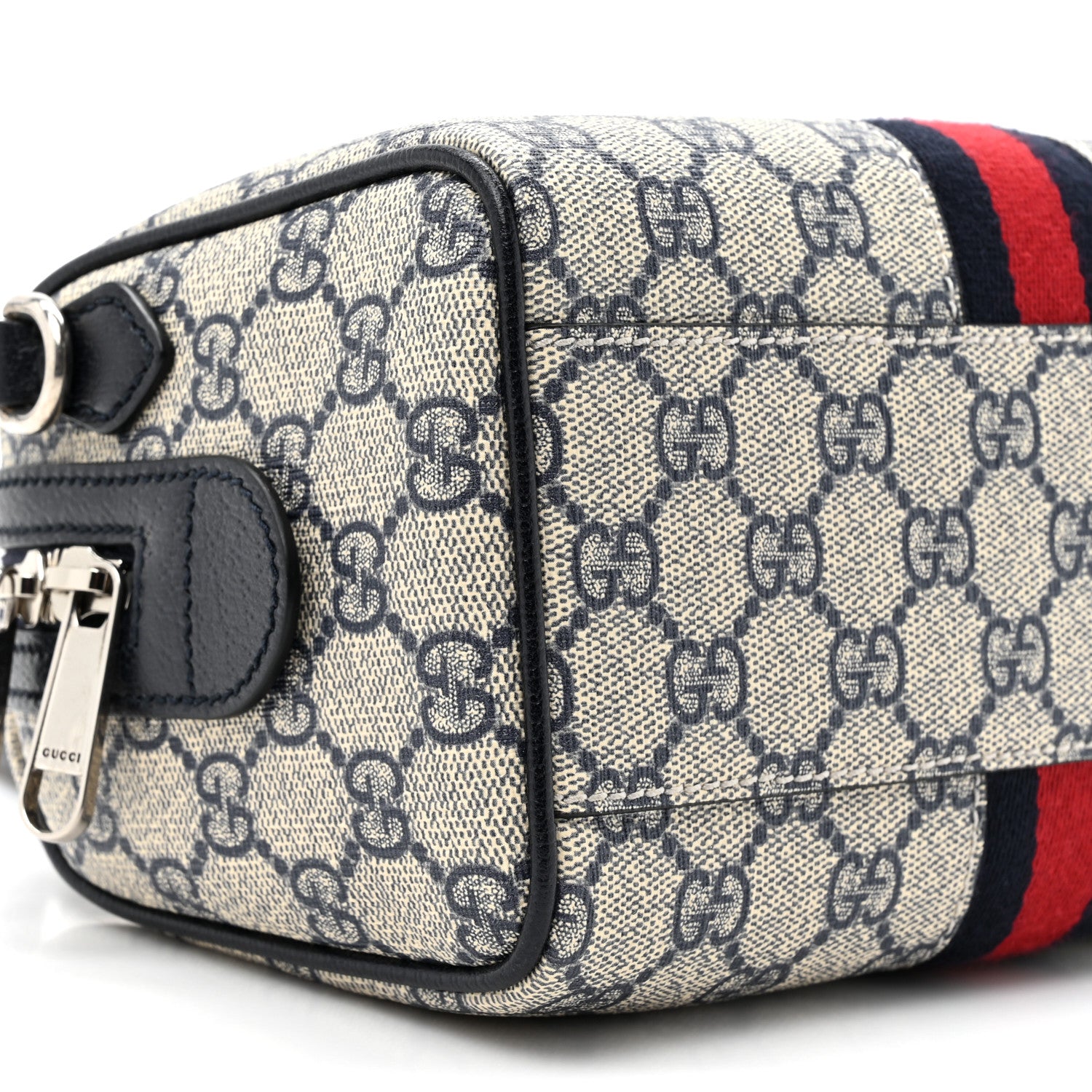 Gucci GG Supreme Monogram Textured Dollar Calfskin Web Mini Ophidia Top Handle Bag Beige Blue 10 of 10