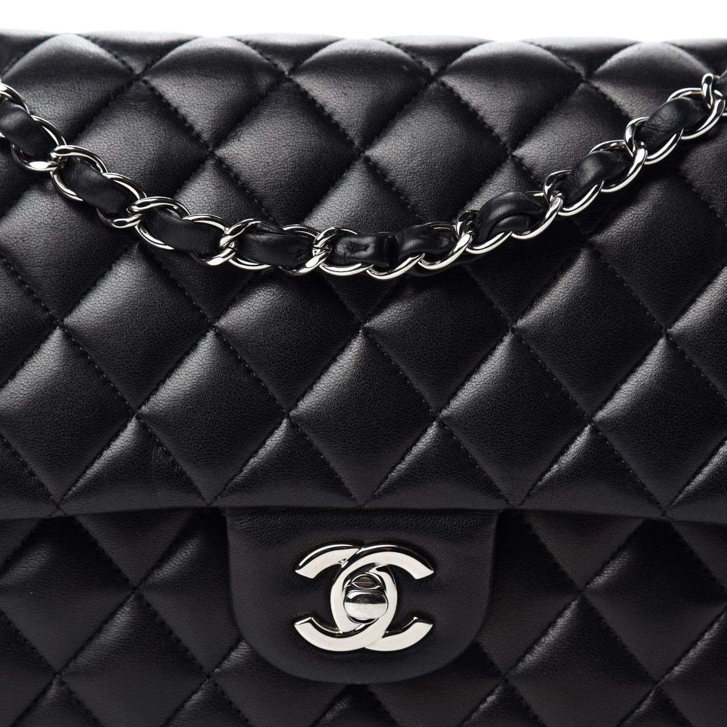 Lambskin Quilted Medium Double Flap Black