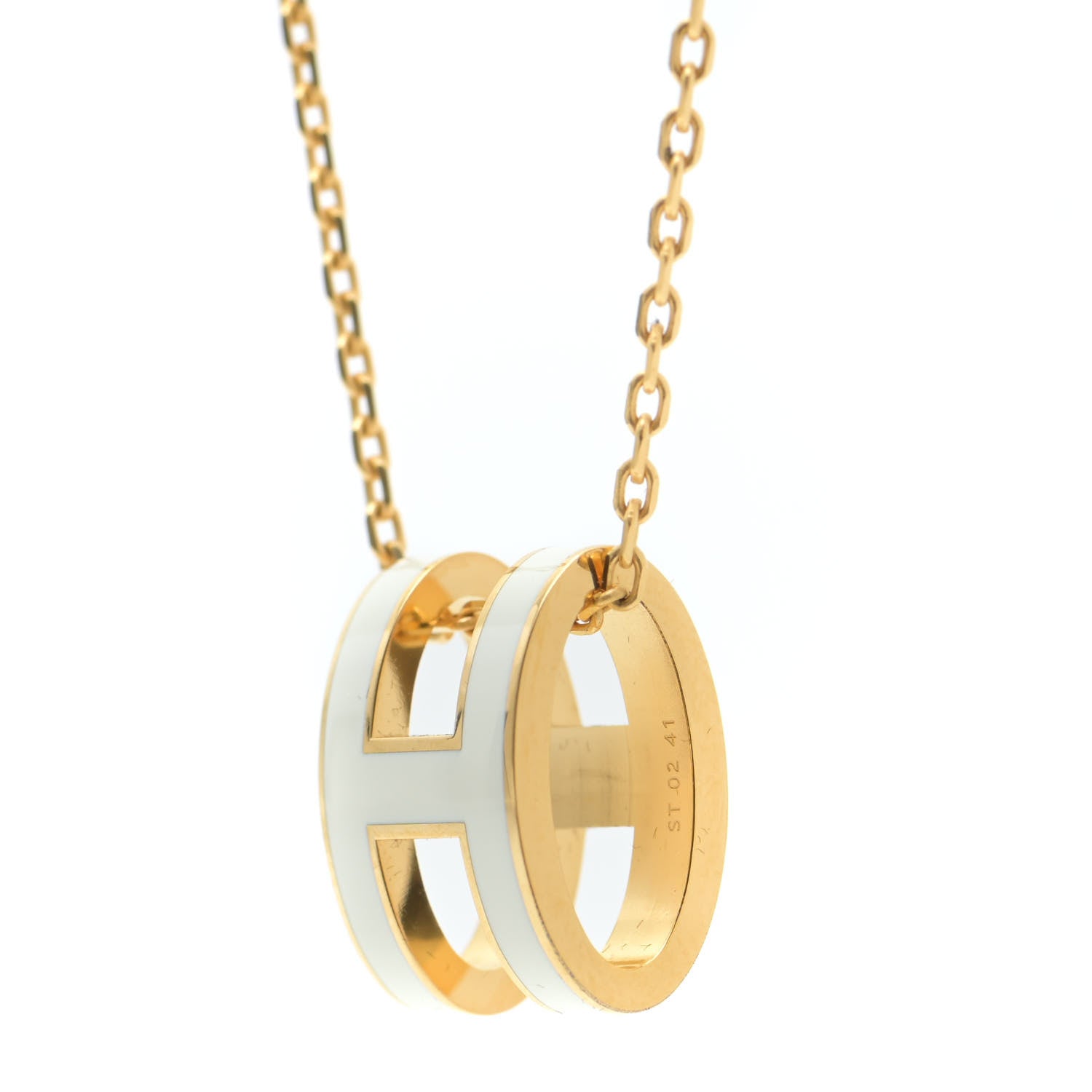 Hermes Lacquered Gold Pop H Pendant Necklace White 6 of 6