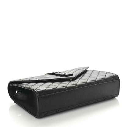 Saint Laurent Grain De Poudre Textured Mixed Matelasse Triquilt Medium Monogram Monochrome Satchel Black 4 of 10