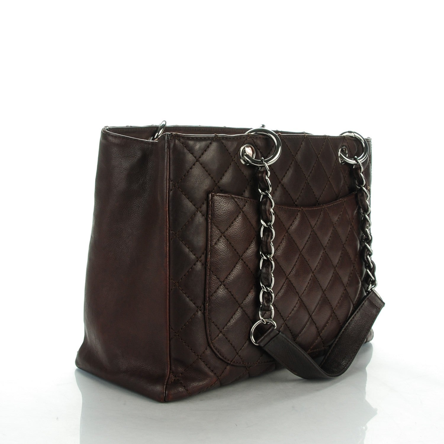 Chanel Calfskin Quilted Grand Shopping Tote GST Dark Brown 3 of 7