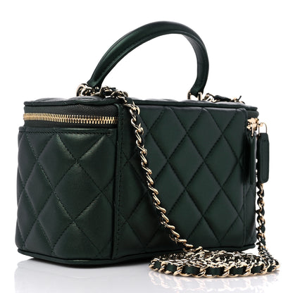 Chanel Iridescent Lambskin Quilted Small Top Handle Vanity Case With Chain Dark Green 3 of 10