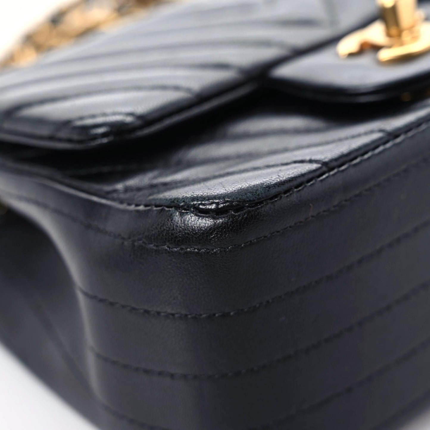 Lambskin Chevron Quilted Mini Square Flap Black