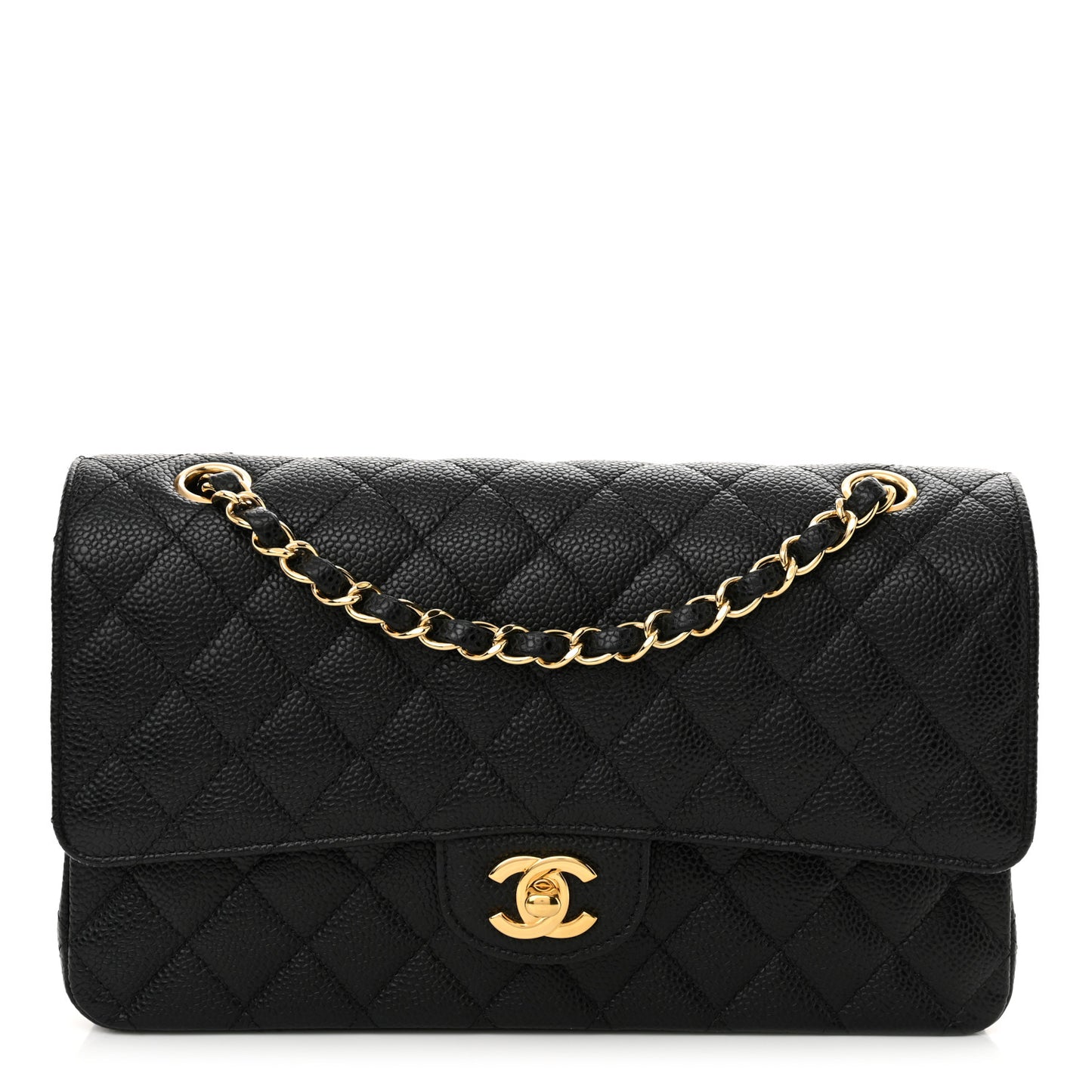Caviar Quilted Medium Double Flap Black