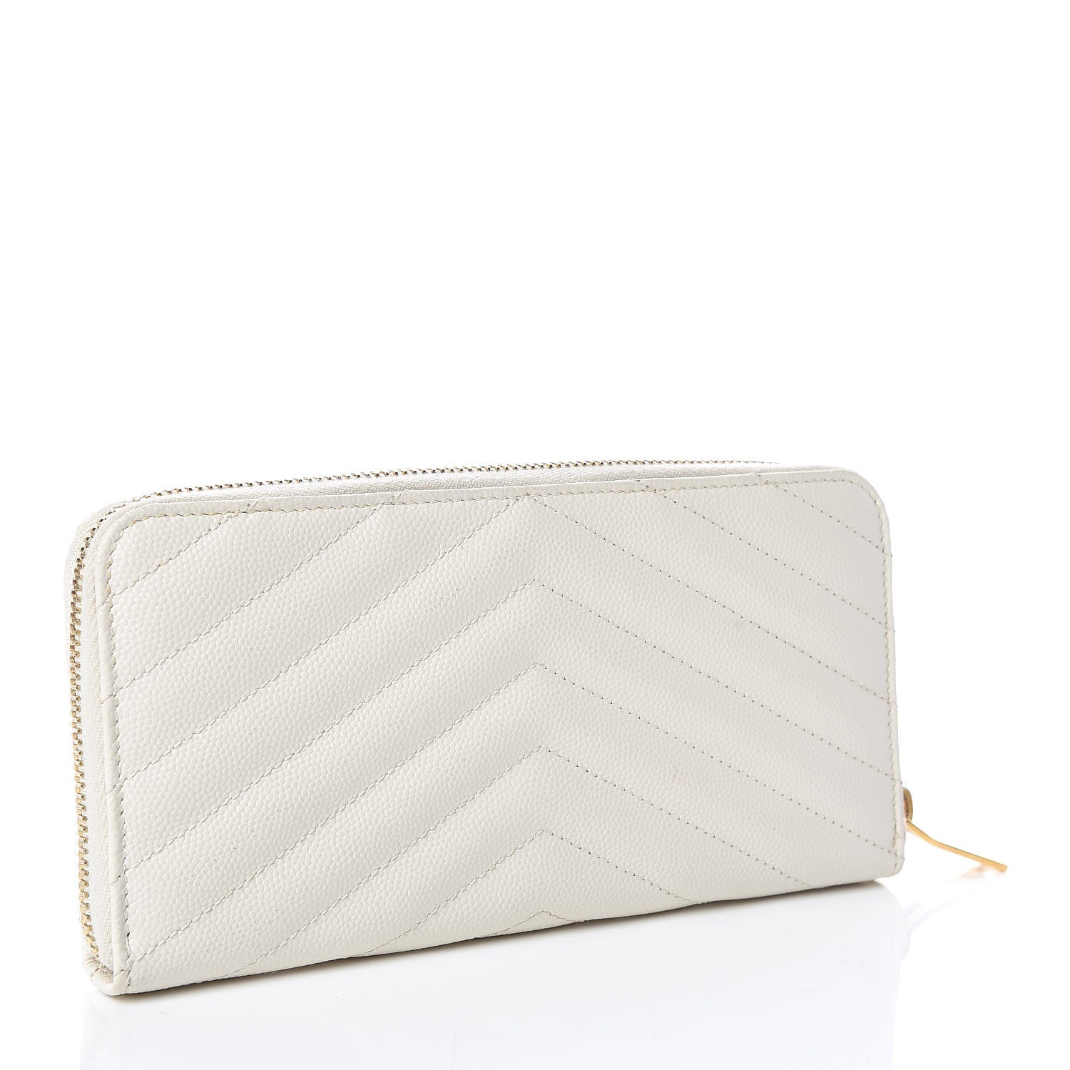 Saint Laurent Grain De Poudre Matelasse Chevron Monogram Zip Around Wallet Porcellana 3 of 10