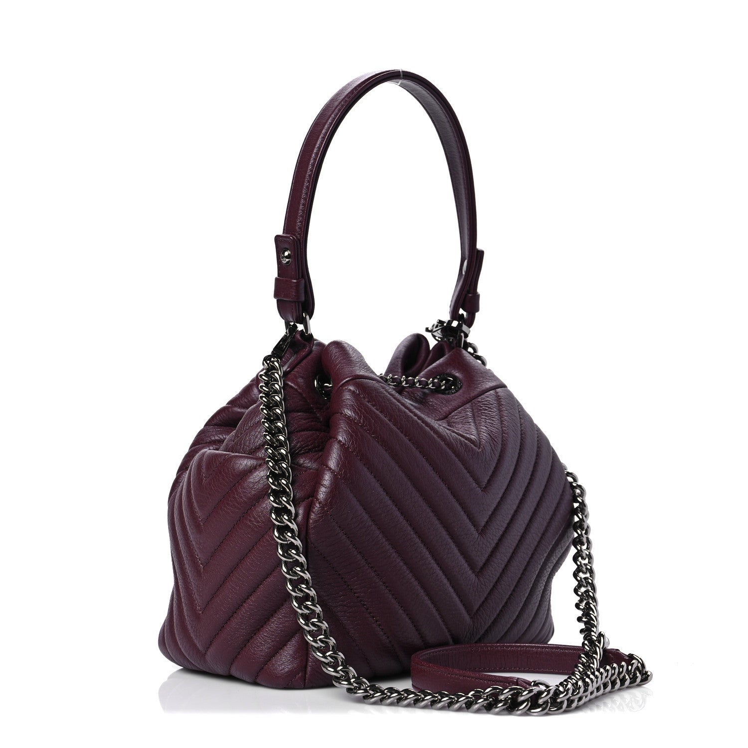 Chanel Deerskin Chevron Small CC Chain Bucket Bag Burgundy 3 of 8