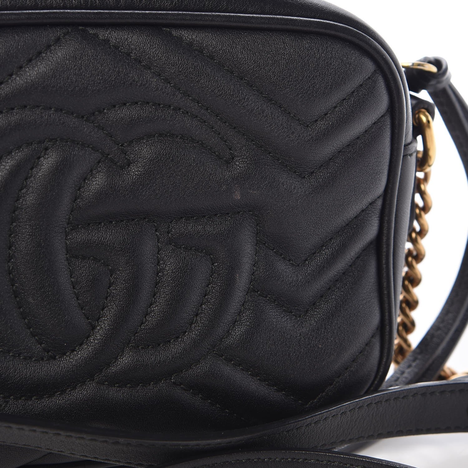 Gucci Calfskin Matelasse Mini GG Marmont Chain Shoulder Bag Black 8 of 13