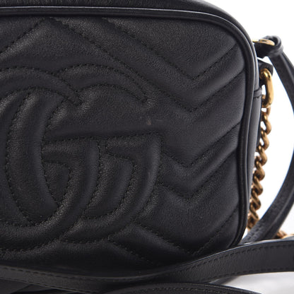 Gucci Calfskin Matelasse Mini GG Marmont Chain Shoulder Bag Black 8 of 13