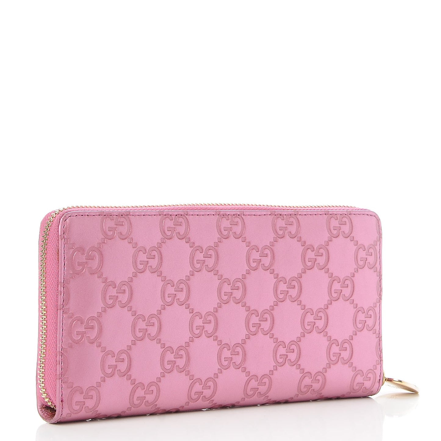 Metallic Soft Guccissima Heart Zip Around Wallet Fresia Rose