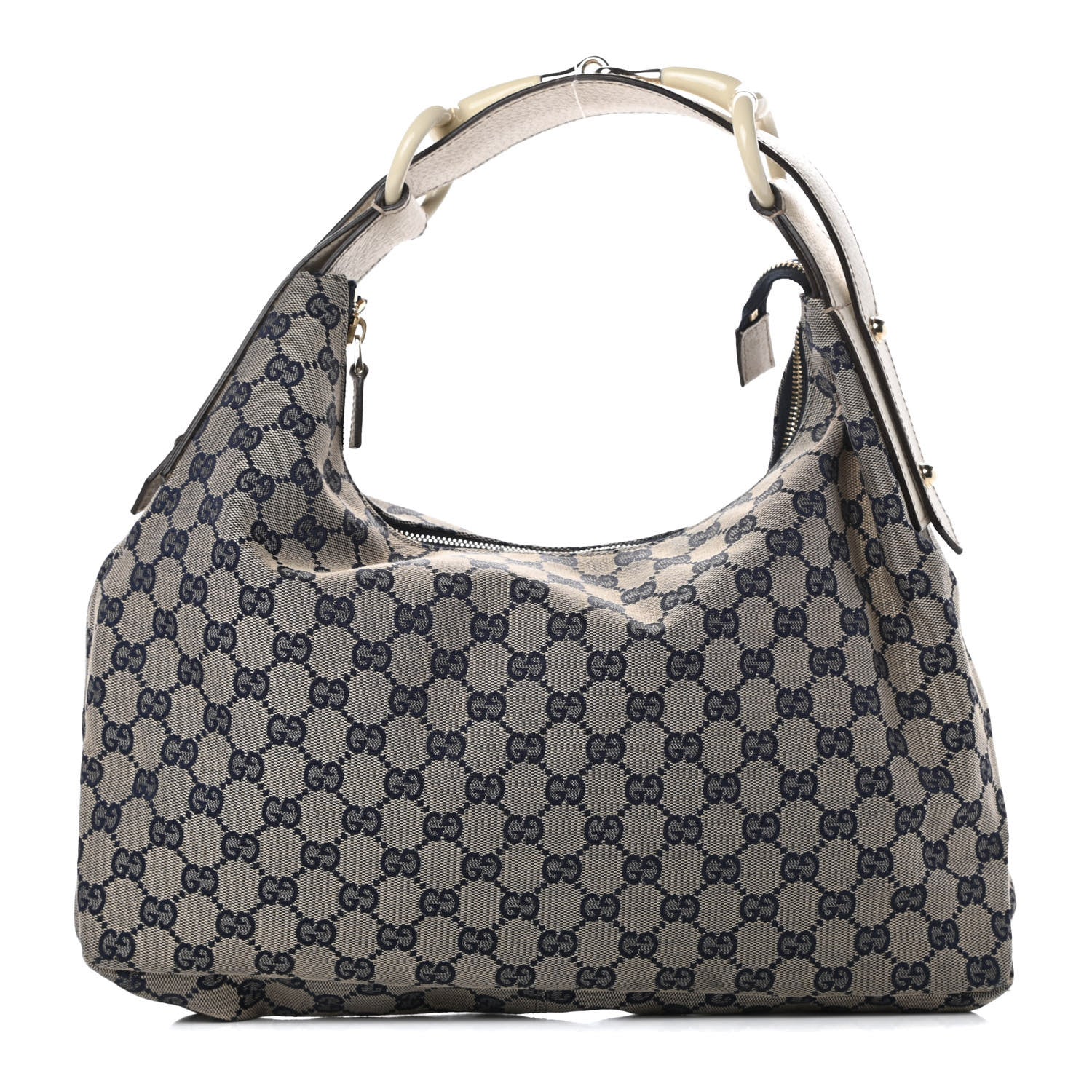 Gucci Monogram Medium Horsebit Chain Hobo Navy 1 of 11