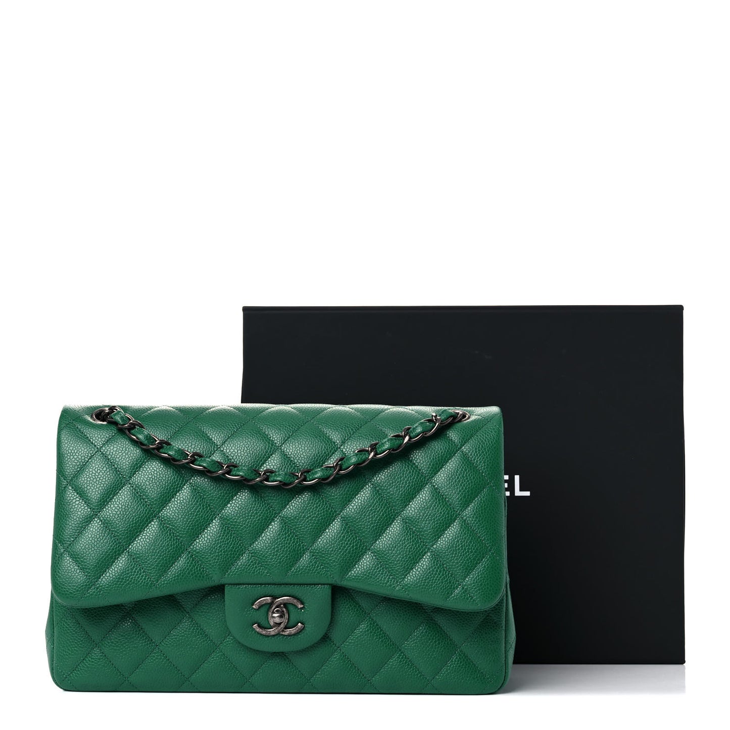 Caviar Quilted Jumbo Double Flap Green