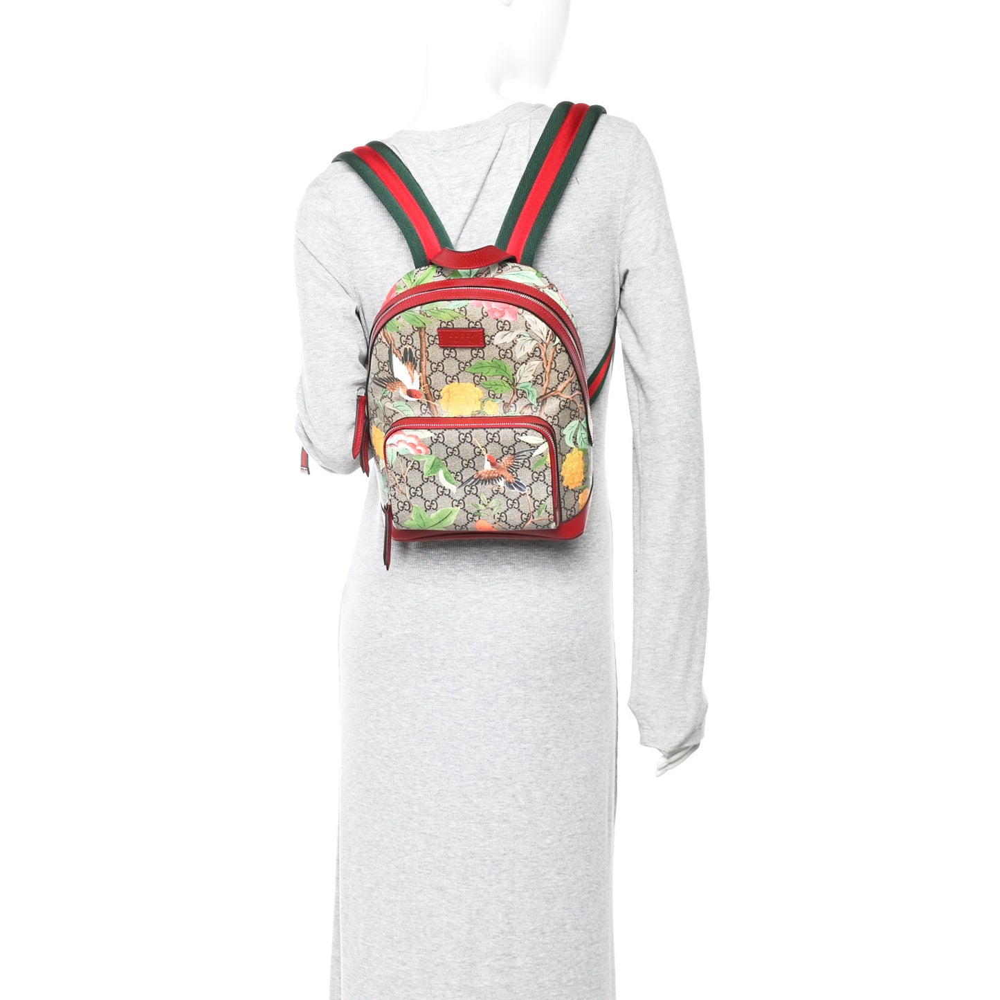 GG Supreme Monogram Tian Web Small Day Backpack Beige Multicolor Red