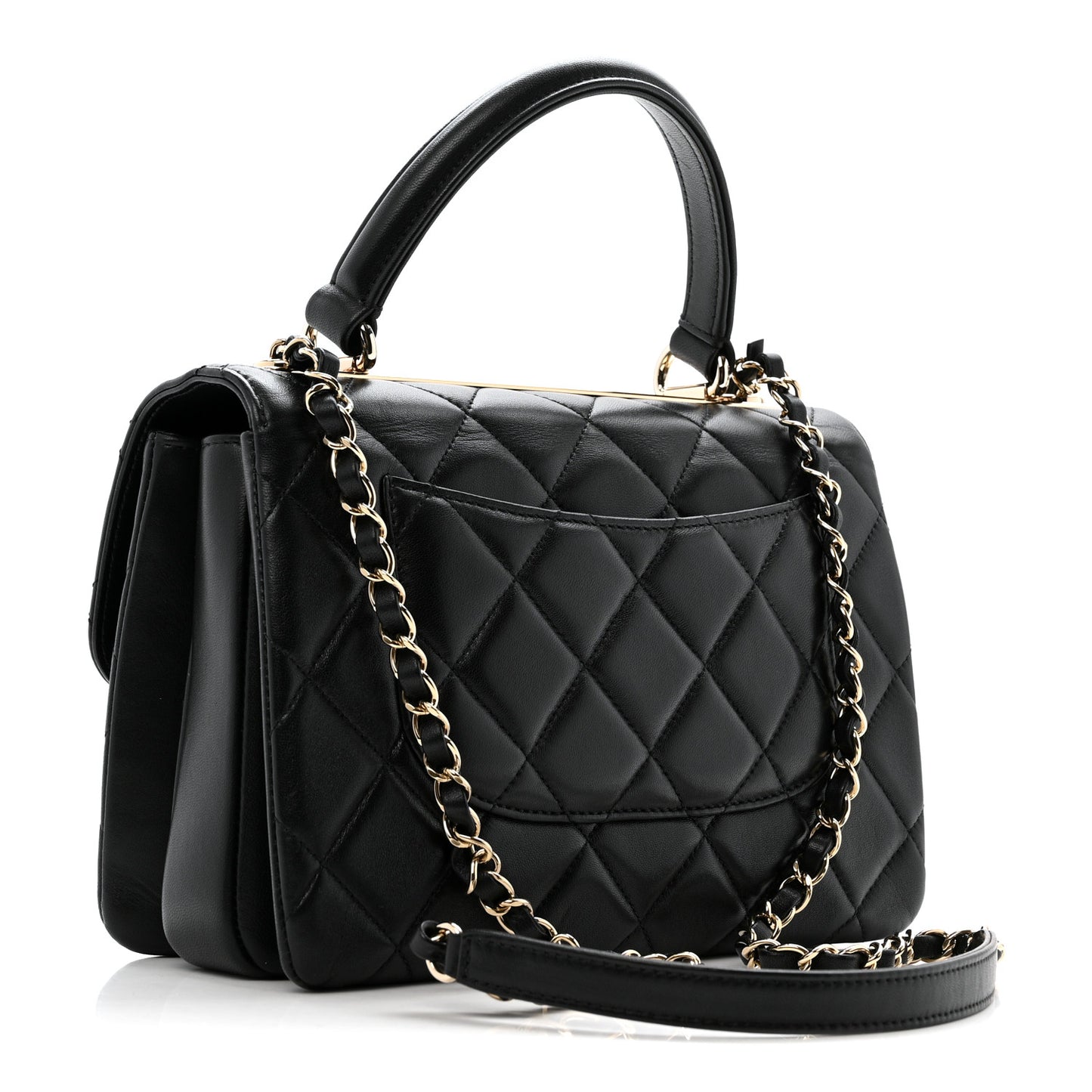 Lambskin Quilted Small Trendy CC Dual Handle Flap Bag Black