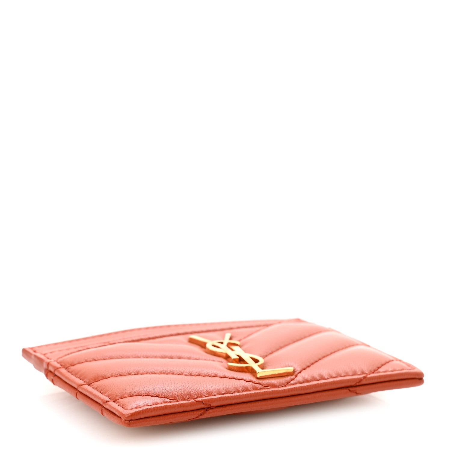 Saint Laurent Lambskin Matelasse Chevron Monogram Credit Card Case Dark Mandarin 4 of 8