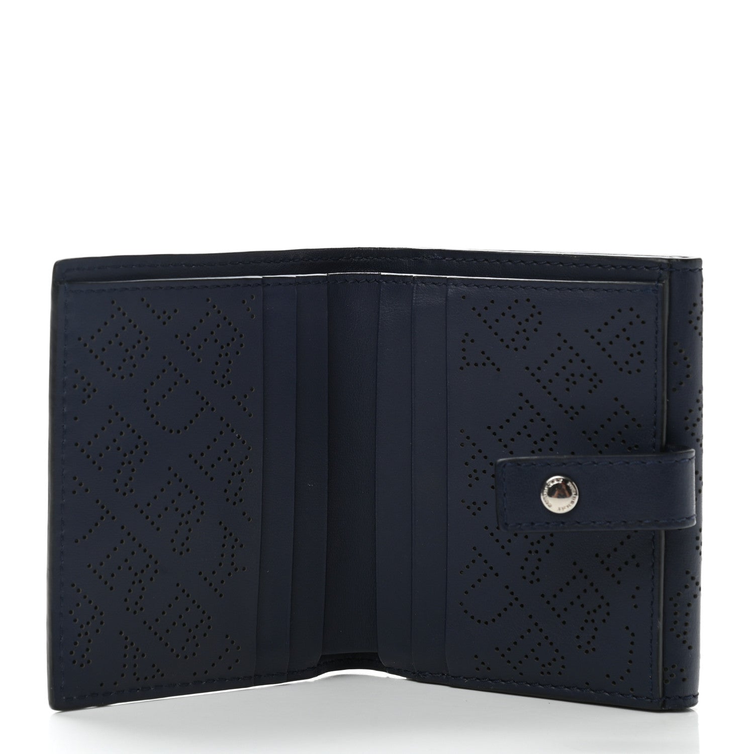 Burberry Calfskin Perforated Compact Wallet Navy 5 of 7