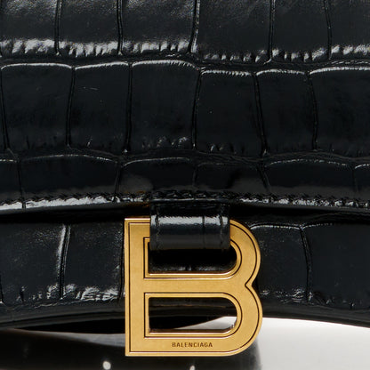 Balenciaga Shiny Calfskin Crocodile Embossed Small Hourglass Top Handle Bag Black 8 of 10