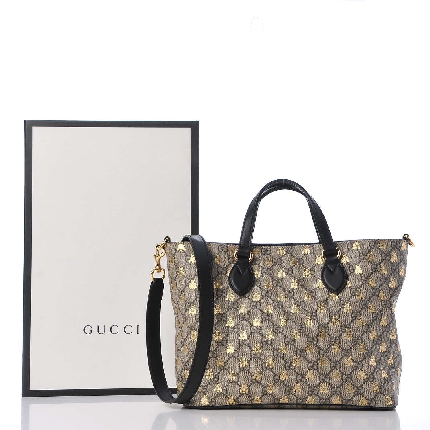 Gucci Soft GG Supreme Monogram Bees Small Crossbody Tote Beige Oro Black 8 of 8