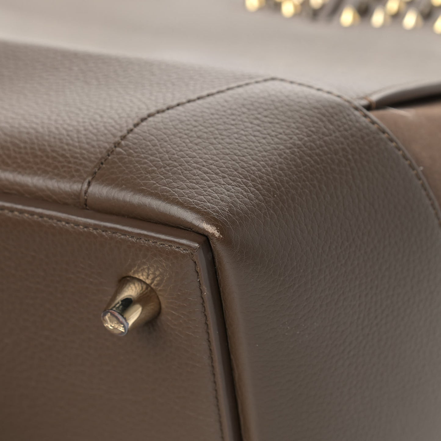 Suede Grained Calfskin Studded Large Eloise Satchel Brown