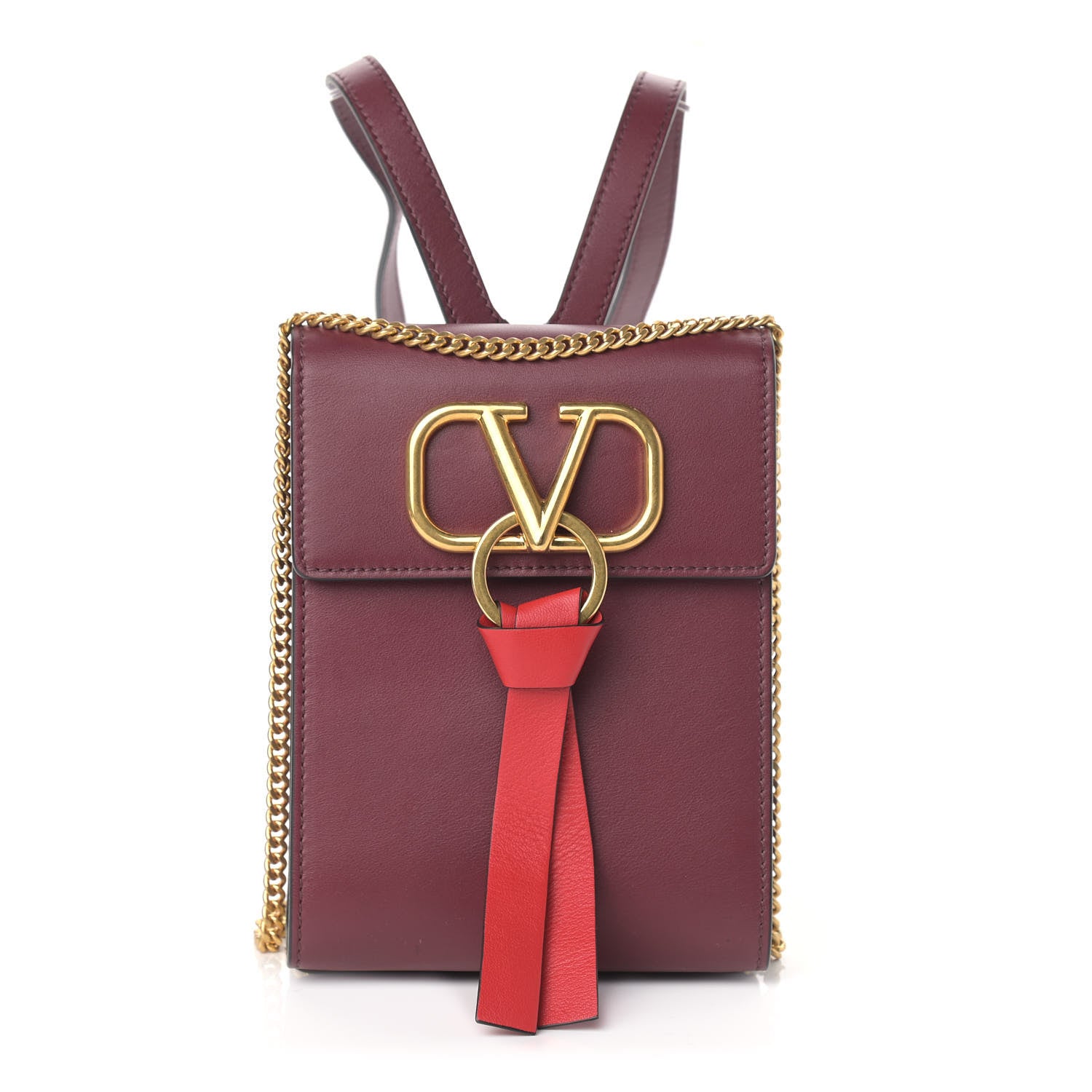 Valentino Garavani Smooth Calfskin Vring Backpack Shoulder Bag Cerise 1 of 10