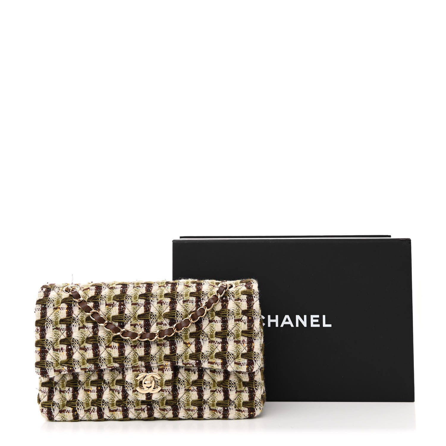 Chanel Tweed Quilted Medium Double Flap Green Multicolor 11 of 11