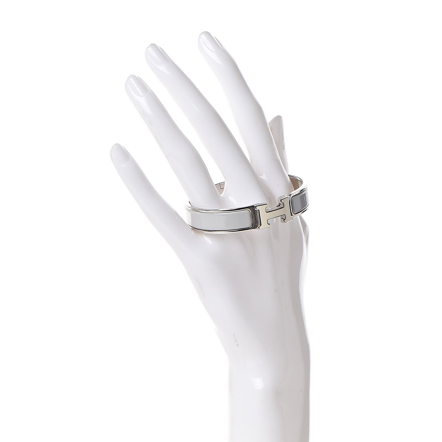 Hermes Enamel Narrow Clic Clac H Bracelet PM Blanc Gris Clair 2 of 6