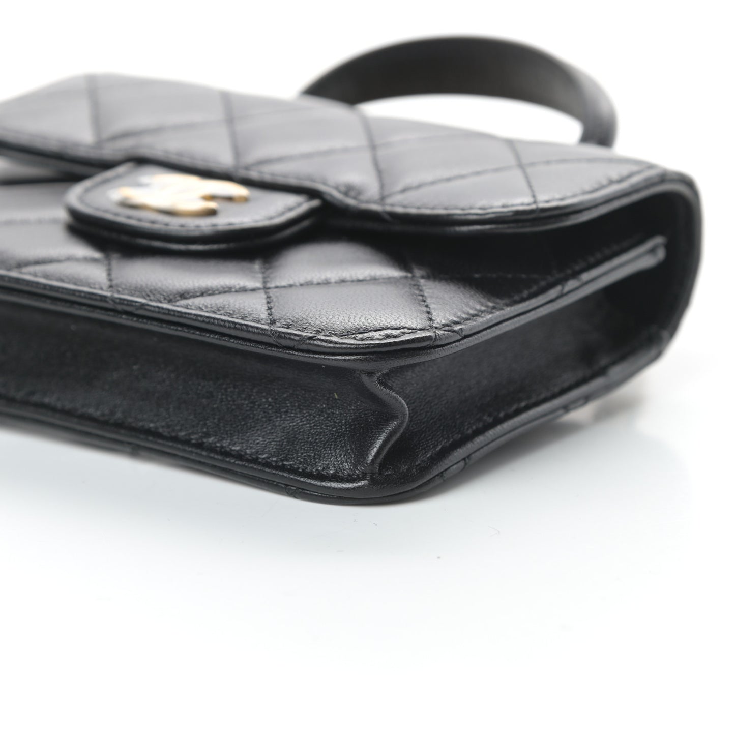 Lambskin Quilted Top Handle Flap Coin Purse With Chain Black