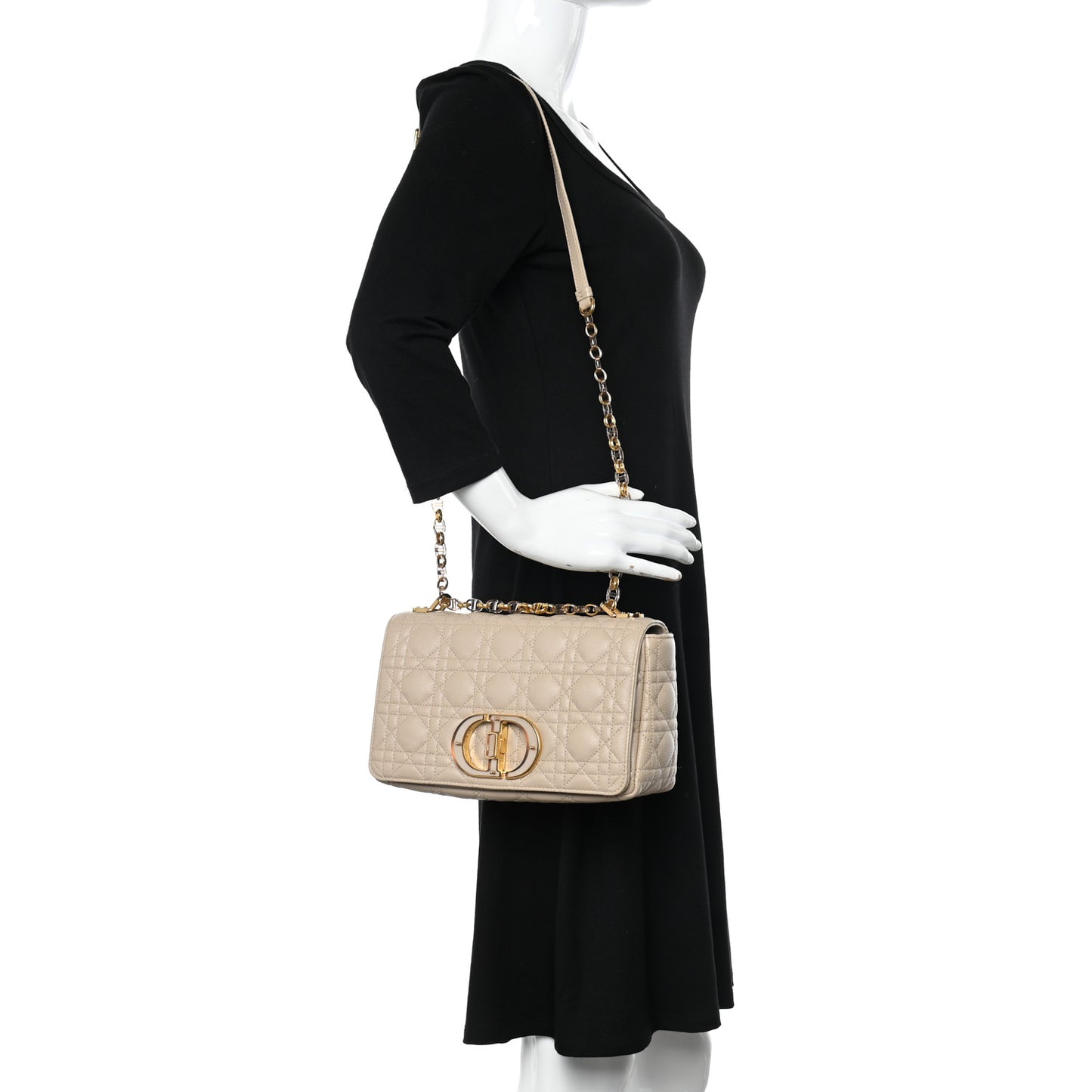 Calfskin Cannage Medium Caro Bag Beige