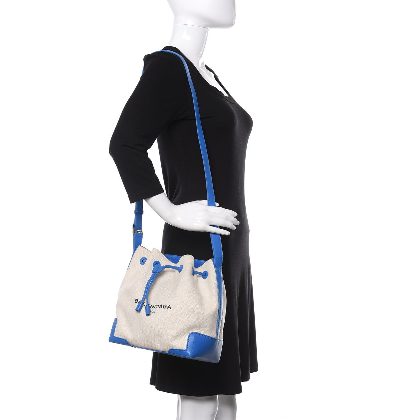 Cotton Canvas Calfskin Bucket Bag Bleu Pacifique