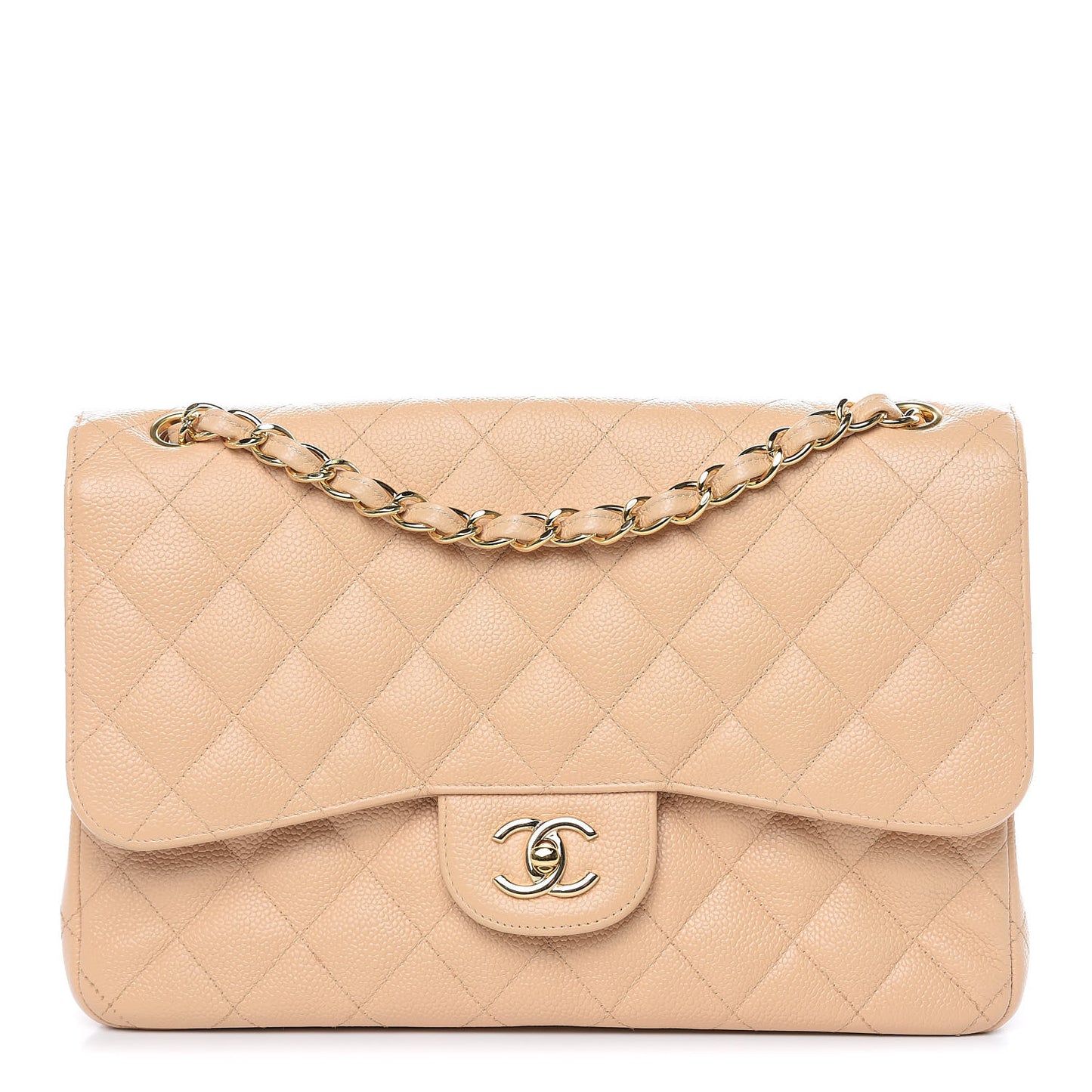 Caviar Quilted Jumbo Double Flap Beige Clair