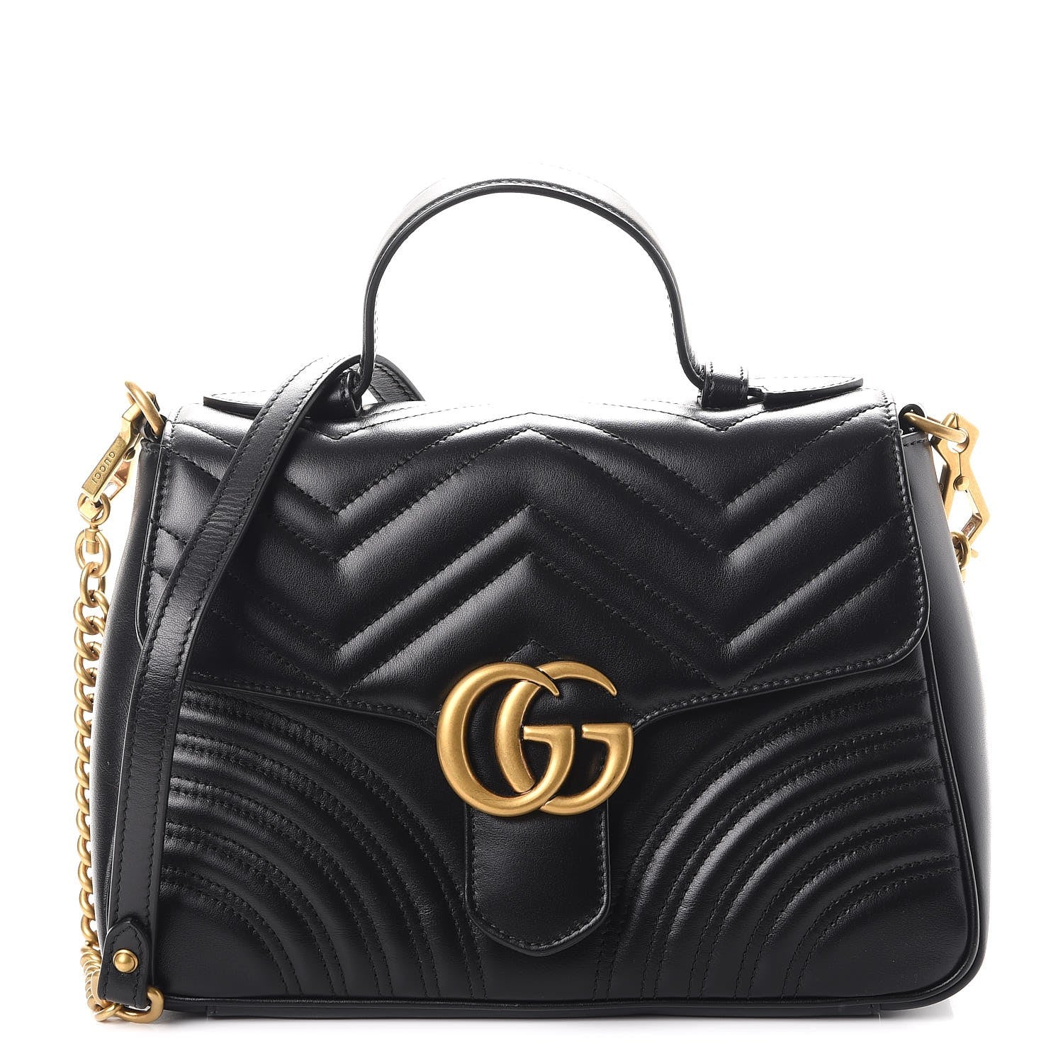 Gucci Calfskin Matelasse Small GG Marmont Top Handle Shoulder Bag Black 1 of 8