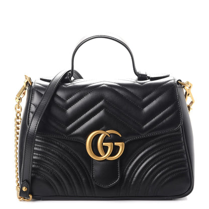 Gucci Calfskin Matelasse Small GG Marmont Top Handle Shoulder Bag Black 1 of 8